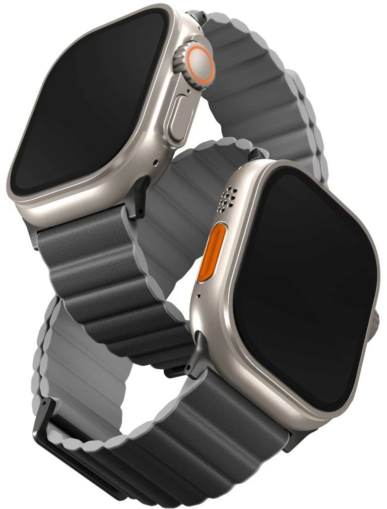 Uniq Revix Premium Edition Reversible Magnetic řemínek pro Apple Watch 49/45/44/42mm tmavě šedý/svět