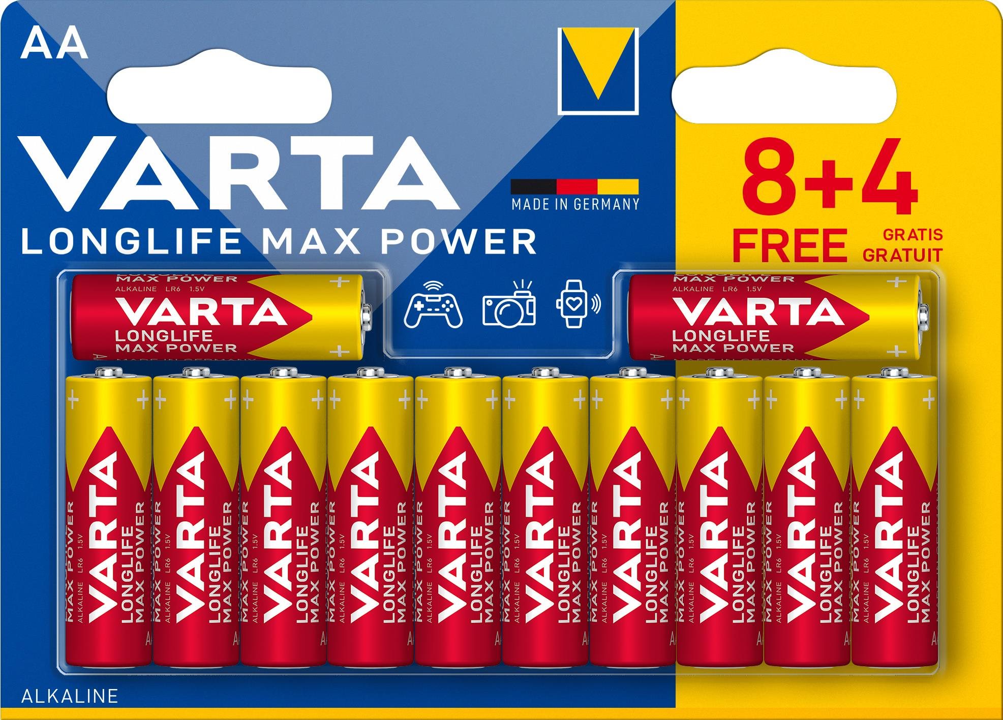 VARTA Longlife Max Power Alkáli elem AA 8+4 db