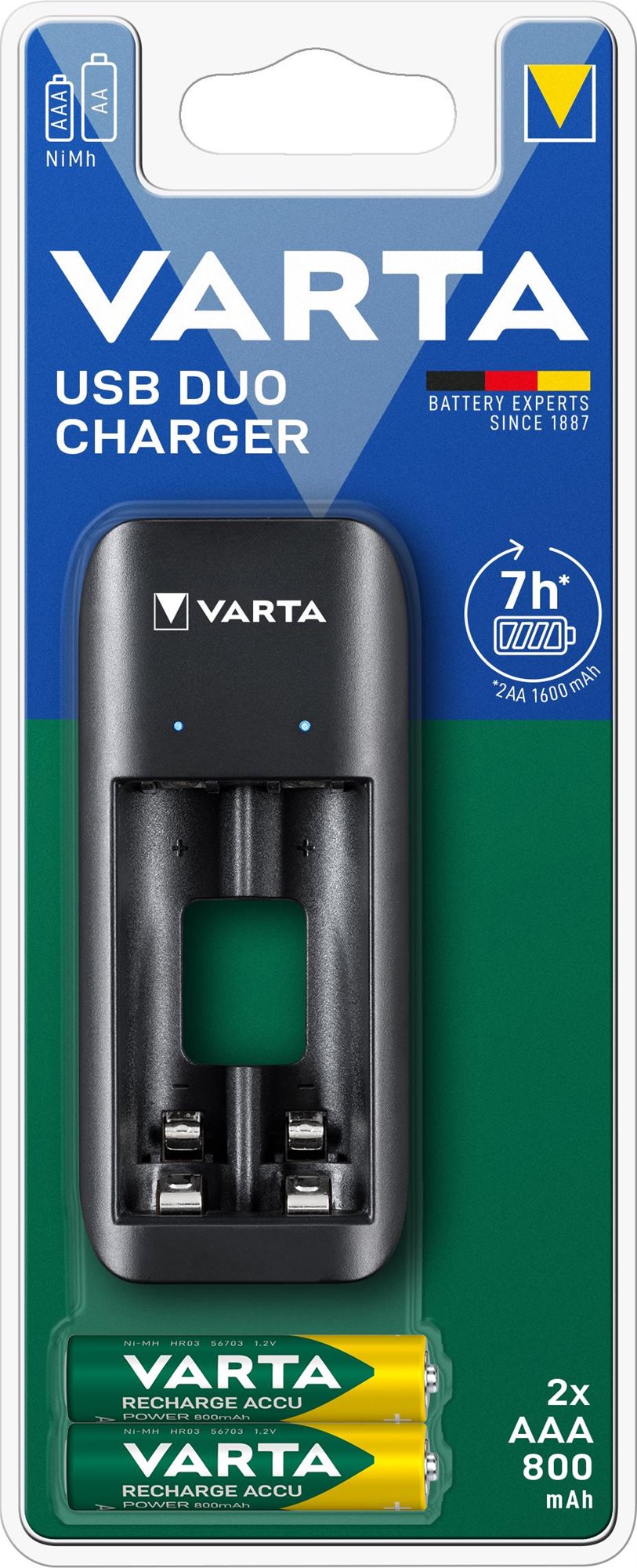 VARTA Duo USB Charger Töltő + 2 AAA 800 mAh R2U