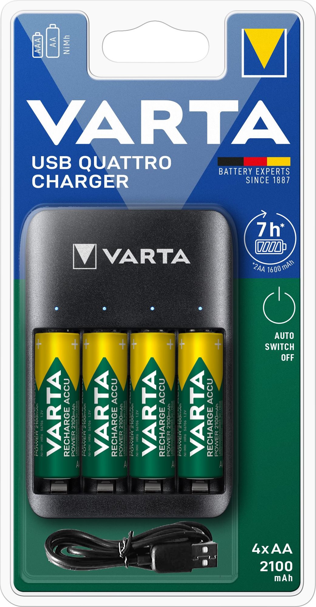 VARTA Quattro USB Charger Töltő + 4 AA 2100 mAh R2U