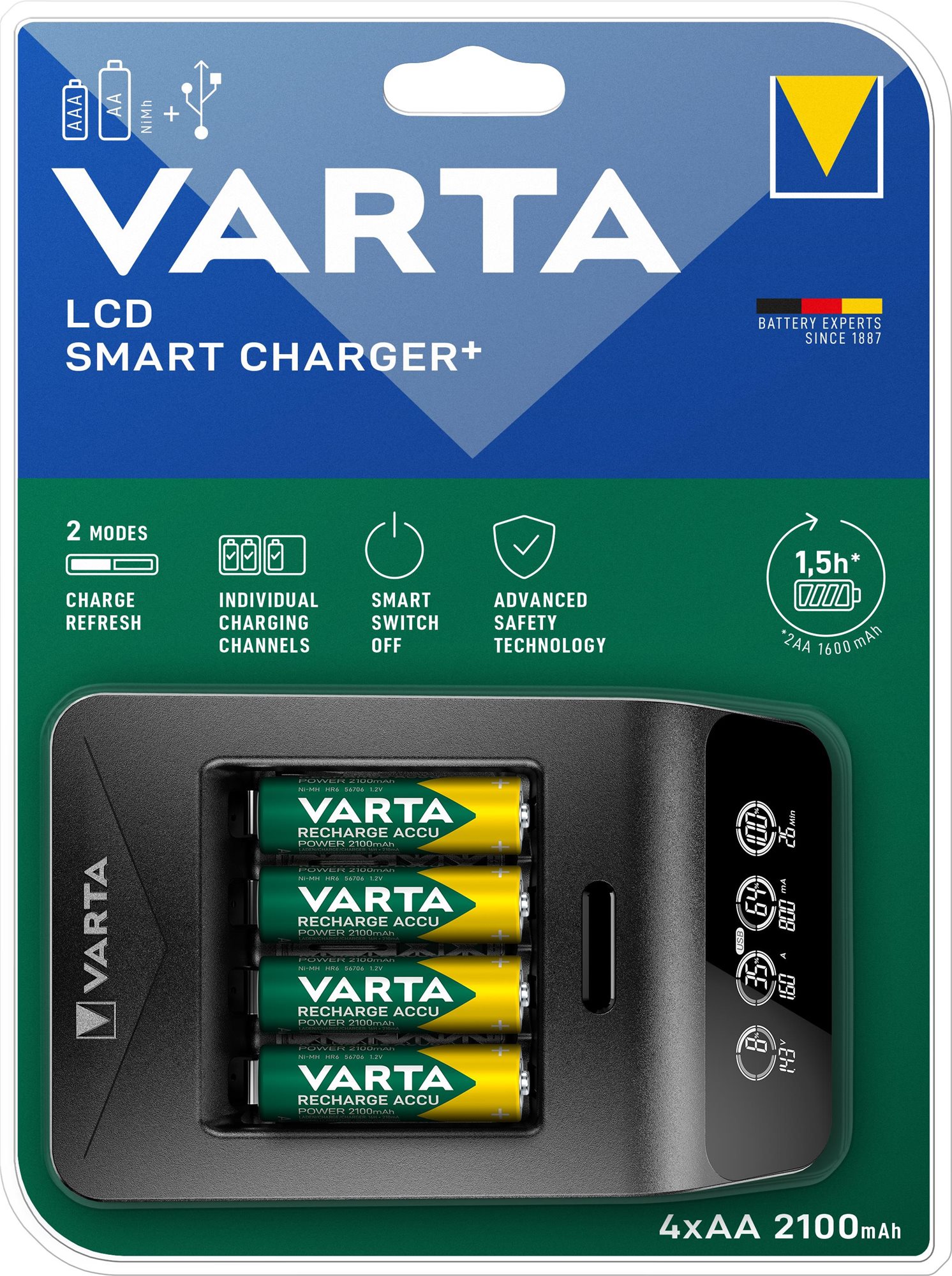 VARTA LCD Smart Charger+ Töltő + 4× AA 56706 2100 mAh