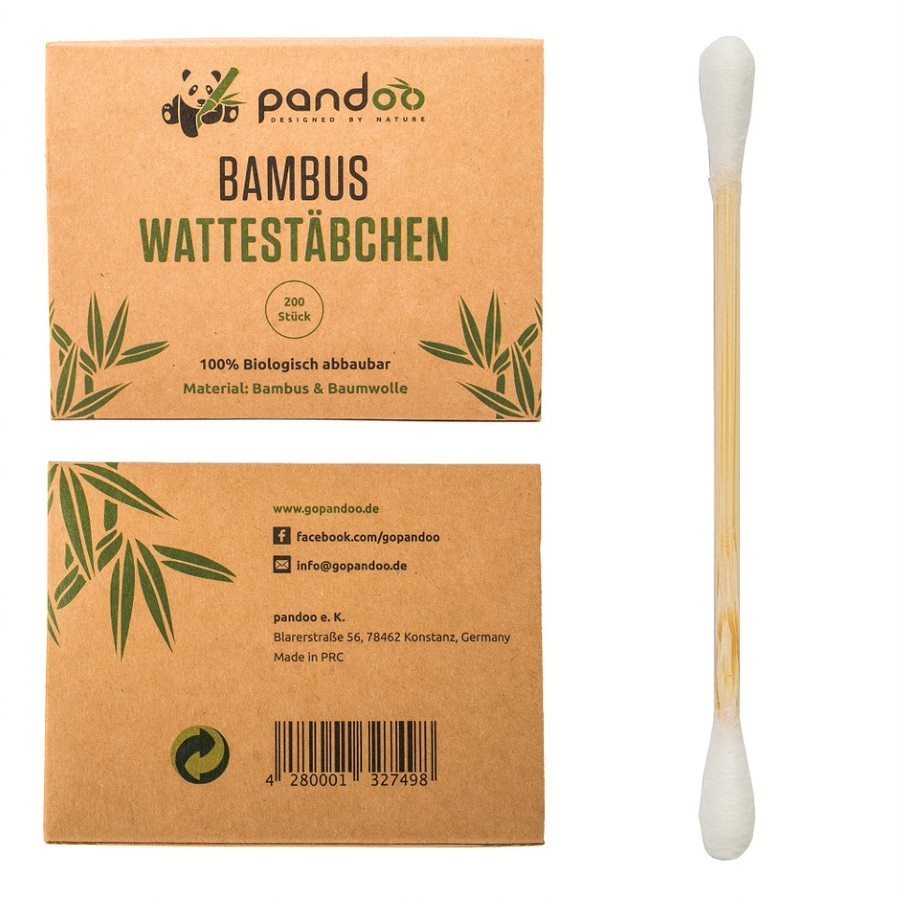 PANDOO bambusz pamut fültisztító pálcika, organikus pamuttal 200 db