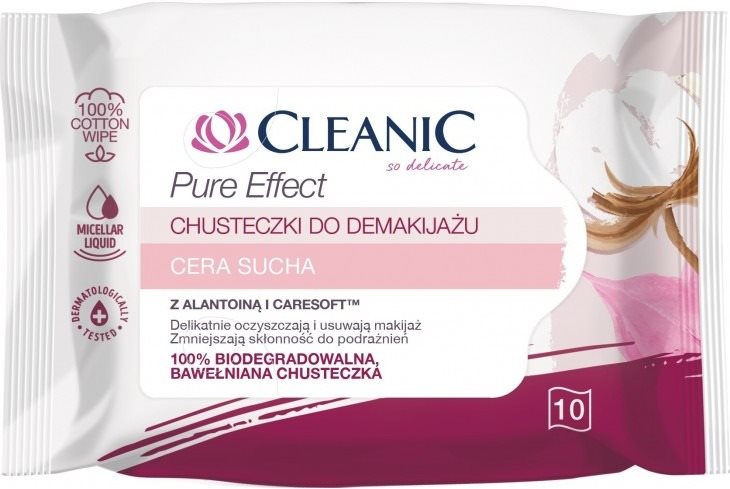 CLEANIC Pure Effect sminkeltávolító törlőkendők száraz bőrre 10 db