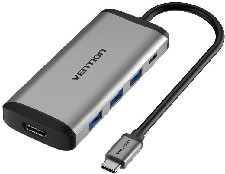 Vention Type-C (USB-C) to HDMI + 3x USB3.0 + PD Converter 0.15M Gray Metal Type