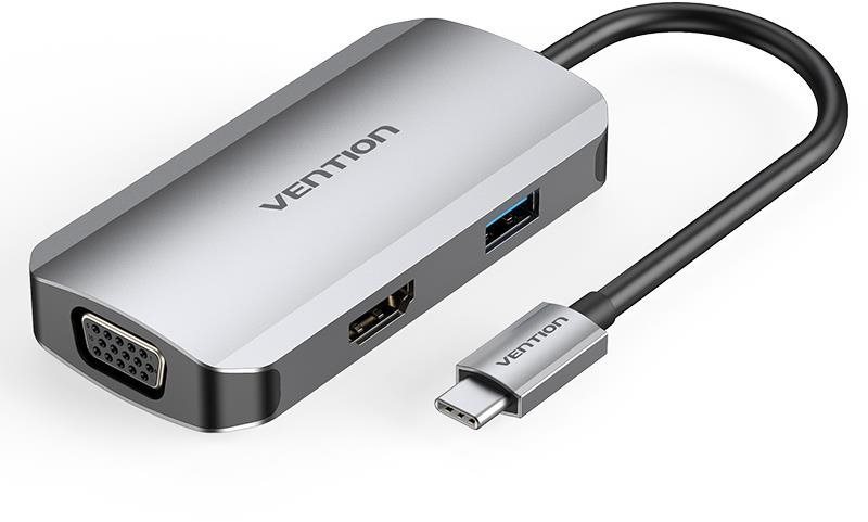 Vention USB-C to HDMI / VGA / USB 3.0 / PD Docking Station 0.15M Gray Aluminum