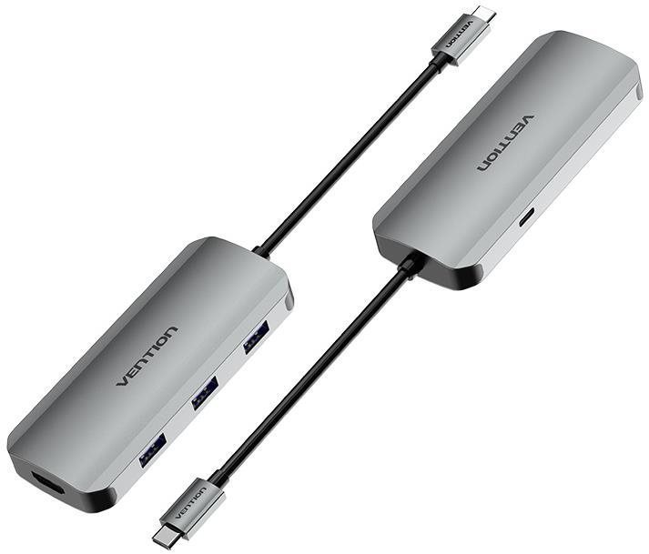Vention USB-C to HDMI / USB 3.0 x 3 /PD Docking Station 0.15M Gray Aluminum