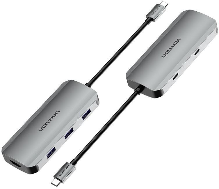 Vention USB-C to HDMI / USB-C 3.2 Gen 1 / USB 3.0 x 3 / PD Docking Station 0.15M Gray Aluminum