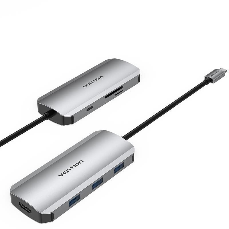 Vention USB-C to HDMI / 3x USB 3.0 / SD / TF / PD Docking Station Gray 0,15 m Aluminum Alloy Type