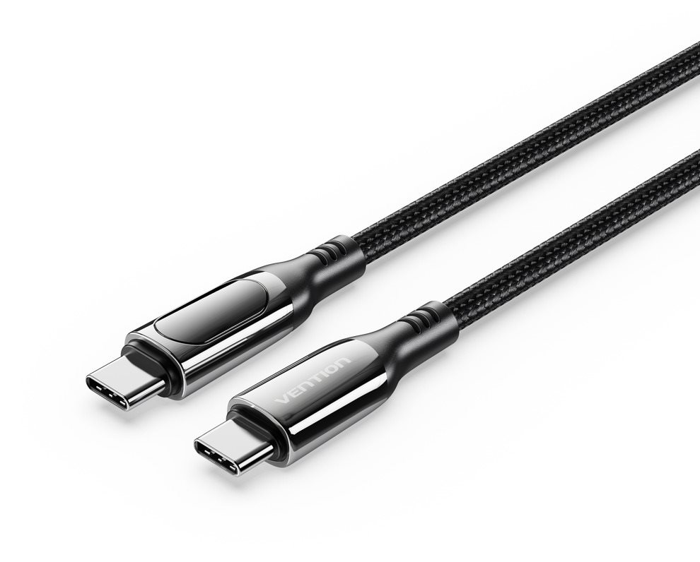 Vention Cotton Braided USB-C 2.0 5A Cable With LED Display 1.2m Black Zinc Alloy Type