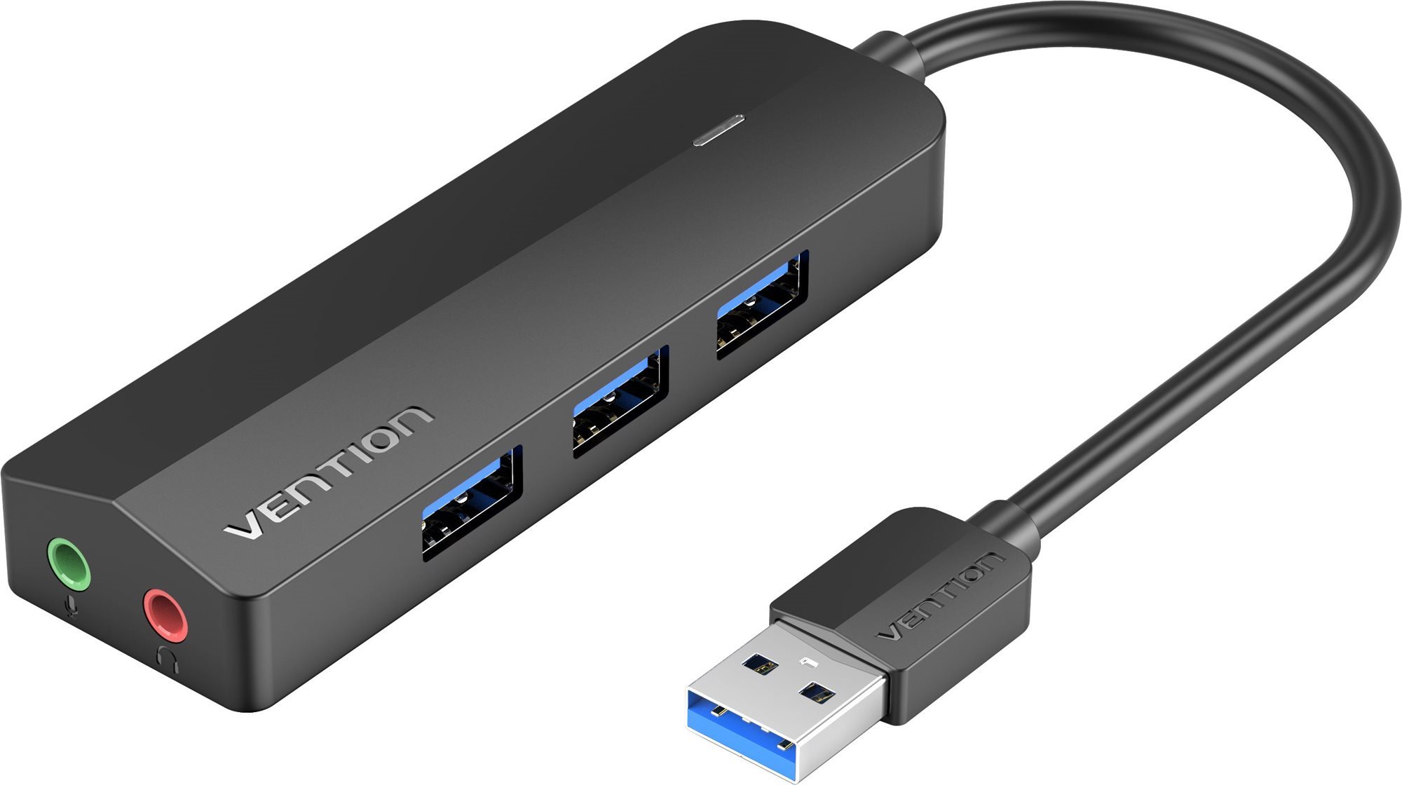 Vention 3-Port USB 3.0 Hub with Sound Card and Power Supply 1m Black