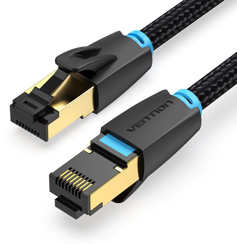 Vention Cotton Braided Cat.8 SFTP Patch Cable, 0.5m, fekete