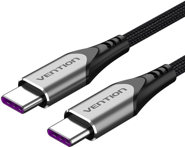 Vention Type-C (USB-C) 2.0 (M) to USB-C (M) 100W / 5A Cable 1m Gray Aluminum Alloy Type