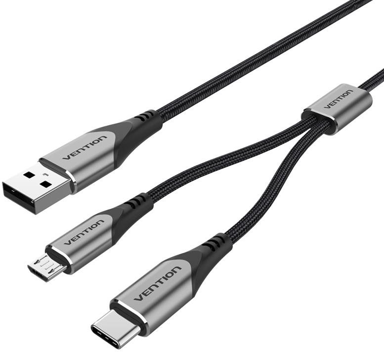 Vention USB 2.0 to USB-C & Micro USB Y-Splitter Cable 0.5m Gray Aluminum Alloy Type