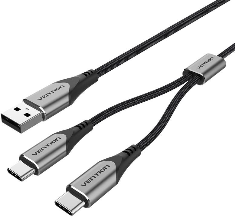 Vention USB 2.0 to Dual USB-C Y-Splitter Cable 1m Gray Aluminum Alloy Type