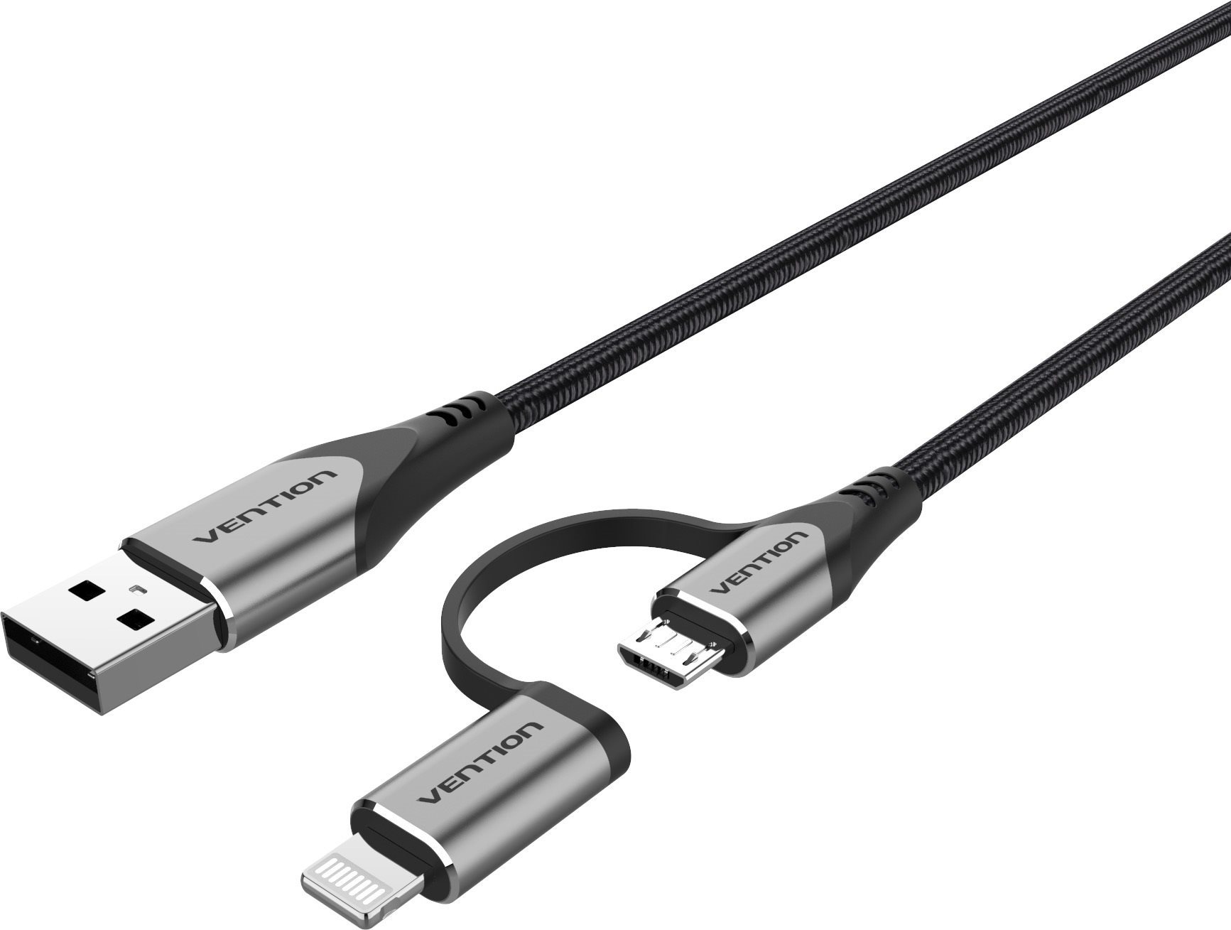 Vention MFi USB 2.0 to 2-in-1 Micro USB & Lightning Cable 0.5m Gray Aluminum Alloy Type