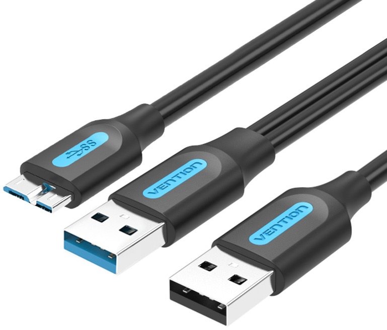 Vention USB 3.0 to Micro USB Cable with USB Power Supply 0.5m Black PVC Type