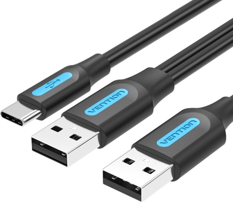 Vention USB 2.0 to USB-C Cable with USB Power Supply 0.5m Black PVC Type