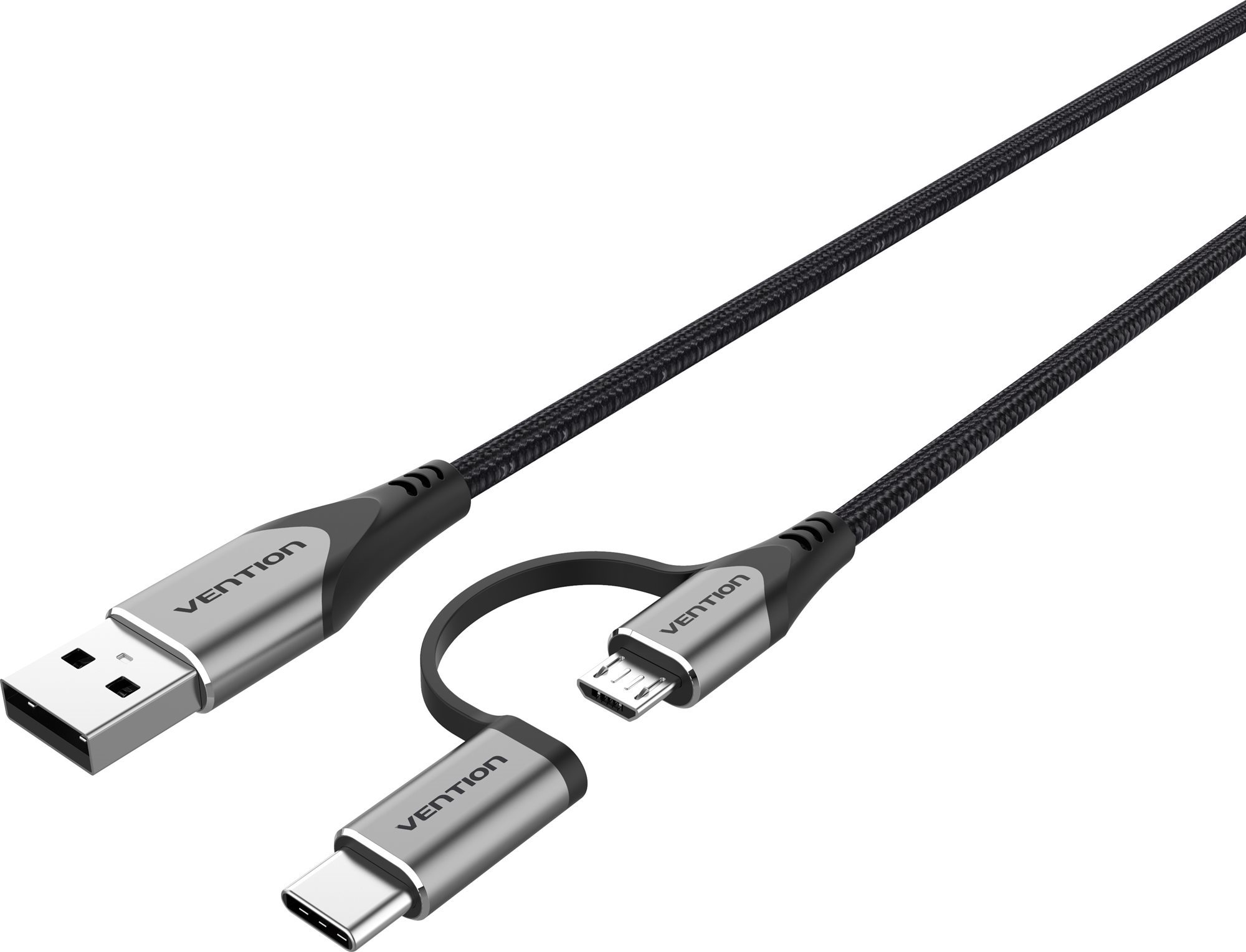 Vention USB 2.0 to 2-in-1 Micro USB + USB-C Cable 0.5m Gray Aluminum Alloy Type