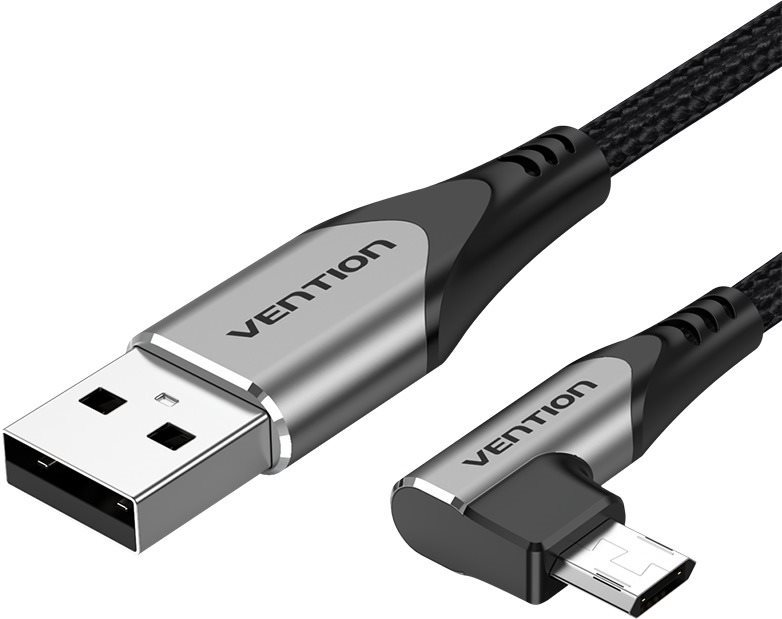 Vention Reversible 90° USB 2.0 -> microUSB Cotton Cable Gray 1m Aluminium Alloy Type