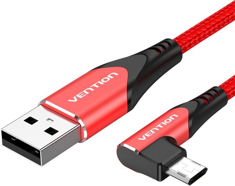 Vention Reversible 90° USB 2.0 to microUSB Cotton Cable Red 1m Aluminium Alloy Type