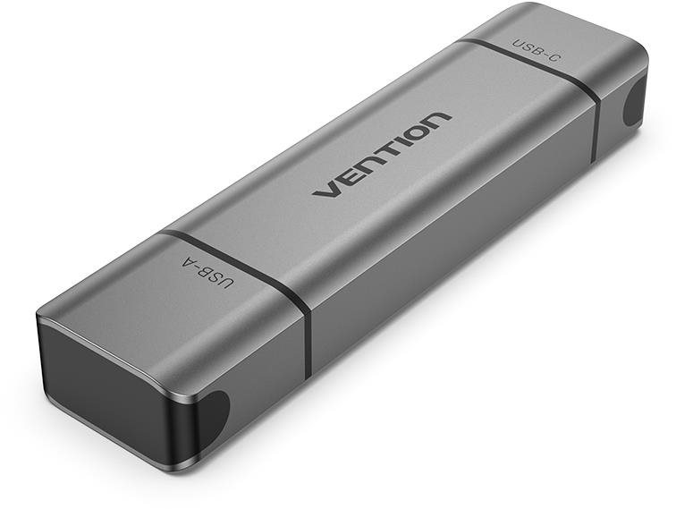 Vention 2-in-1 USB 3.0 A+C Card Reader(SD+TF) Gray Dual Drive Letter Aluminum Alloy Type
