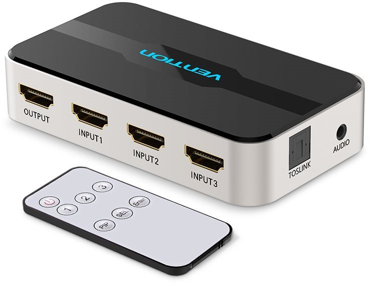 Vention 3 In 1 Out HDMI Switcher With Audio Separation Gray Metal Type