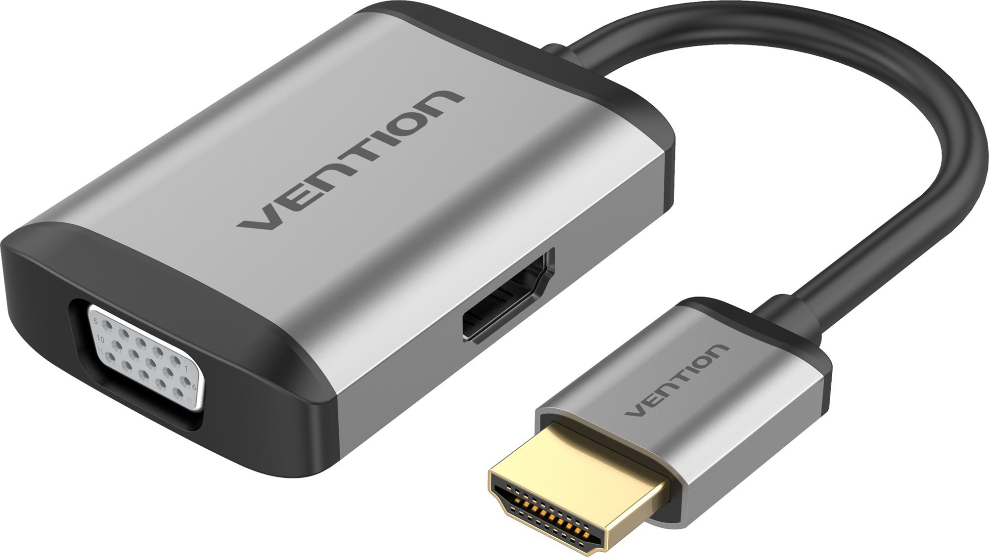 Vention HDMI to HDMI + VGA Converter 0.15m Gray Metal Type