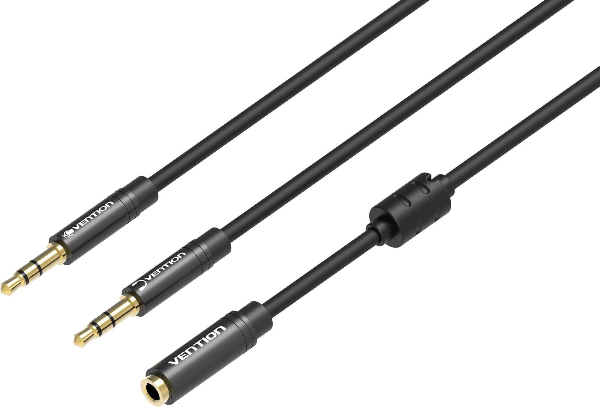 Vention 2x 3.5mm (M) to 4-Pole 3.5mm (F) Stereo Splitter Cable 0.3m Black Metal Type