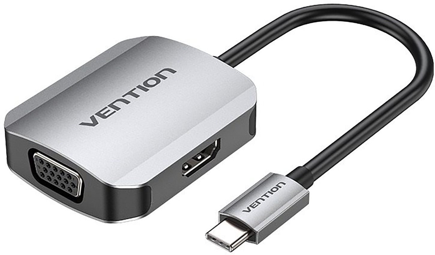 Vention USB-C to HDMI + VGA Converter 0.15M Gray Aluminum Alloy Type