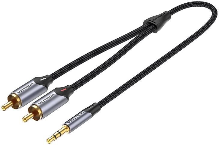 Vention 3.5mm Jack Male to 2-Male RCA Cinch Cable 0.5M Gray Aluminum Alloy Type