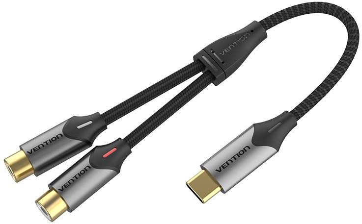 Vention USB-C Male to 2-Female RCA Cable 0.5M Gray Aluminum Alloy Type