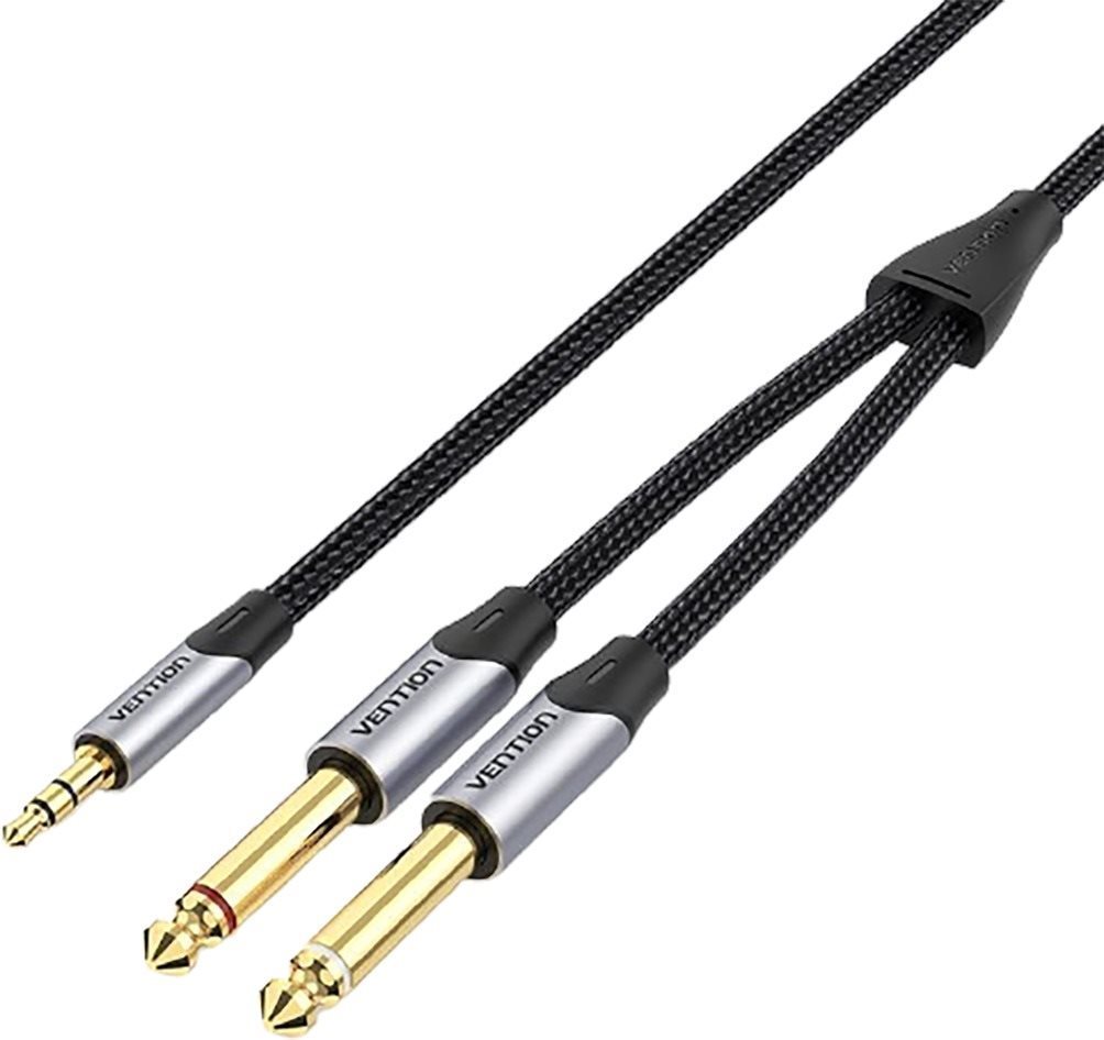 Vention Cotton Braided 3.5mm Male to 2*6.5mm Male Audio Cable 1.5M Gray Aluminum Alloy Type