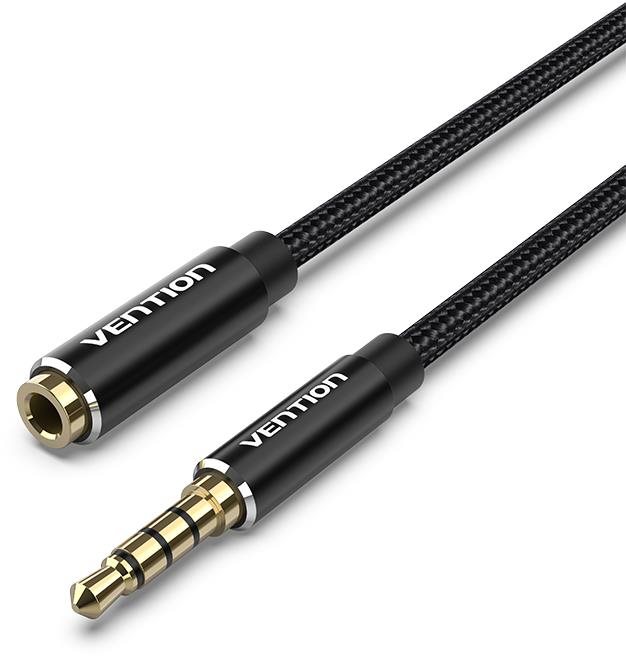Vention Cotton Braided TRRS 3,5 mm Male to 3,5 mm Female Audio Extension 0,5 m Black Aluminum Alloy