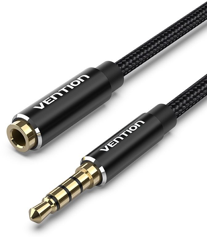 Vention Cotton Braided TRRS 3,5 mm Male to 3,5 mm Female Audio Extension 1 m Black Aluminum Alloy Type