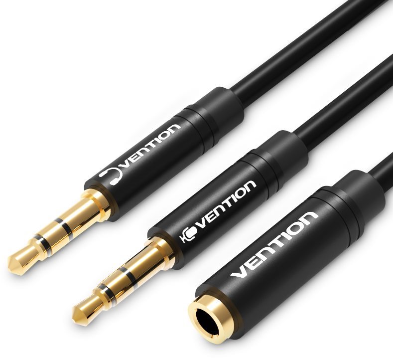 Vention 2x 3,5mm Male to 3,5mm Female Audio Cable 0,3m Black ABS Type