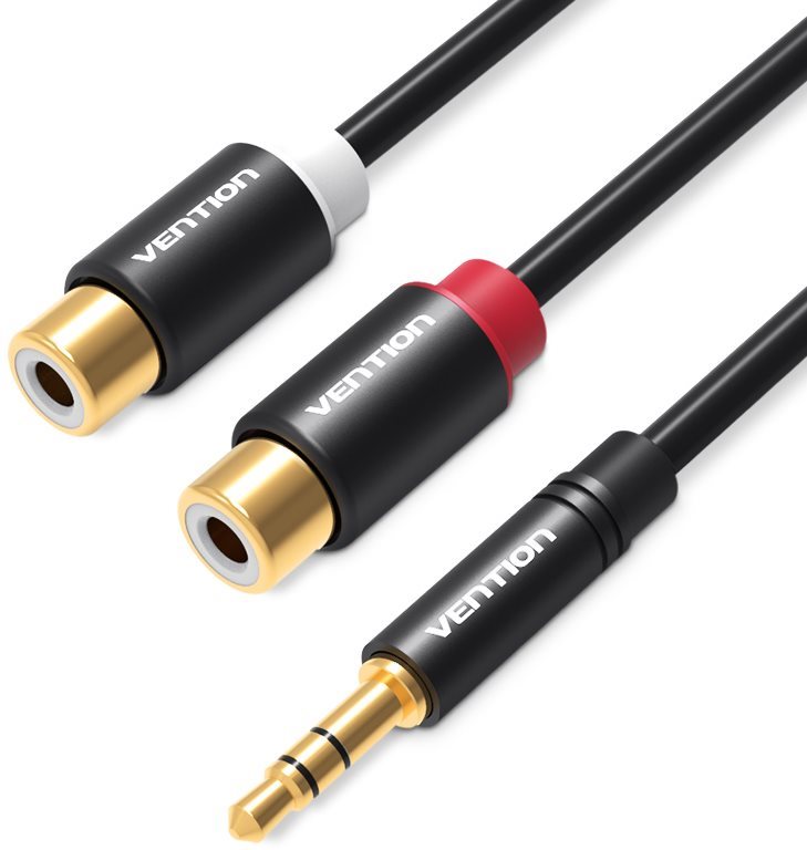 Vention 3.5mm Male to 2x RCA Female Audio Cable 0.3m Black Metal Type
