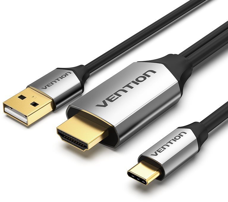 Vention Type-C (USB-C) to HDMI Cable with USB Power Supply 1 m Black Metal Type