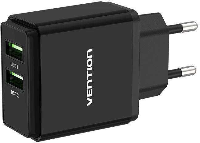 Vention Dual Quick 3.0 USB-A Wall Charger (18W + 18W) Black