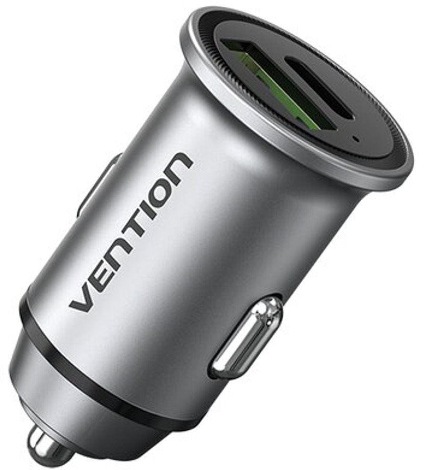 Vention Two-Port USB A+C (18 W/20 W) Car Charger Gray Mini Style Aluminium Alloy Type