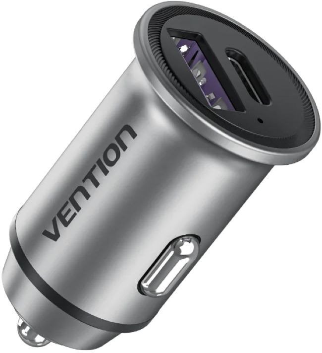 Vention Two-Port USB A+C (30 W/30 W) Car Charger Gray Mini Style Aluminium Alloy Type