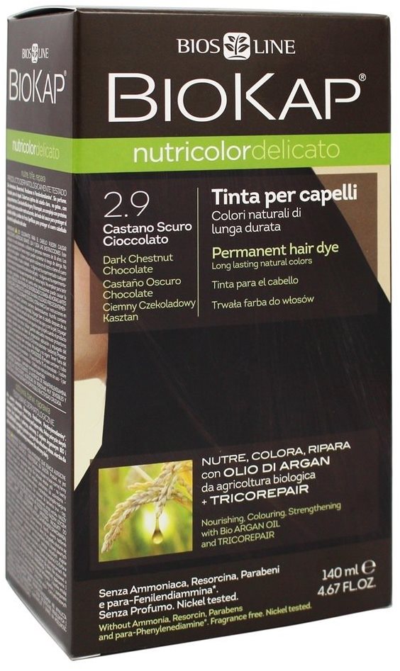 BIOKAP Nutricolor Delicato, Dark Chestnut Chocolate Gentle Dye, 2.90, 140 ml