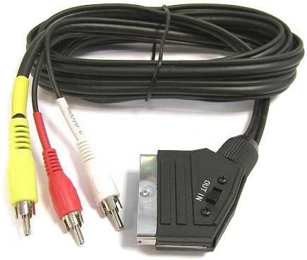 PremiumCord Kábel SCART - 3xCINCH M/M 1,5m kapcsolóval