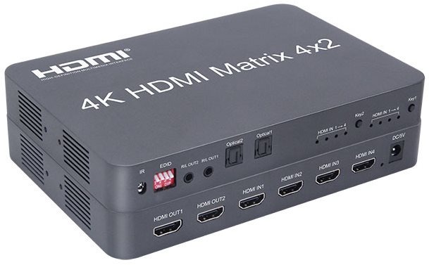 PremiumCord HDMI matrix switch 4:2 hanggal, 4Kx2K és FULL HD 1080p