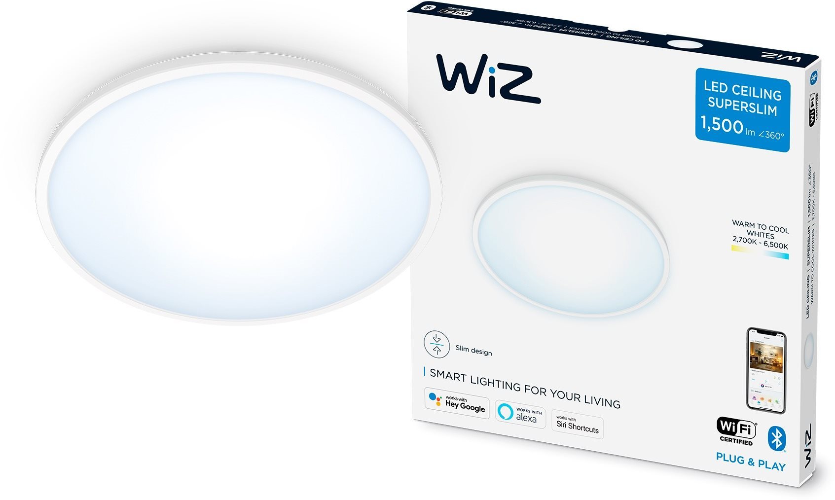 Mennyezeti lámpa WiZ Tunable White SuperSlim 16W-os fehér mennyezeti lámpa