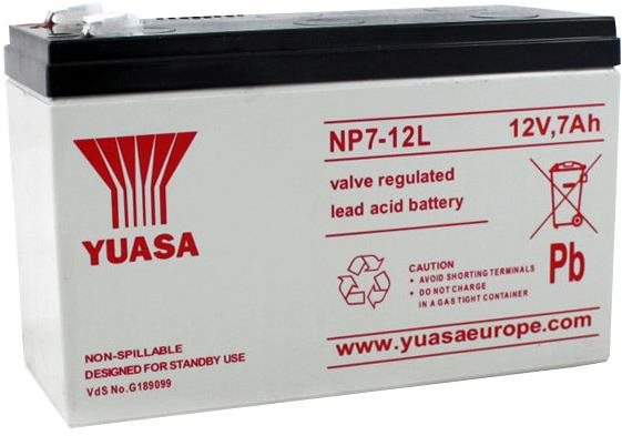 YUASA 12V 7Ah karbantartásmentes ólom akkumulátor NP7-12L, faston 6,3 mm