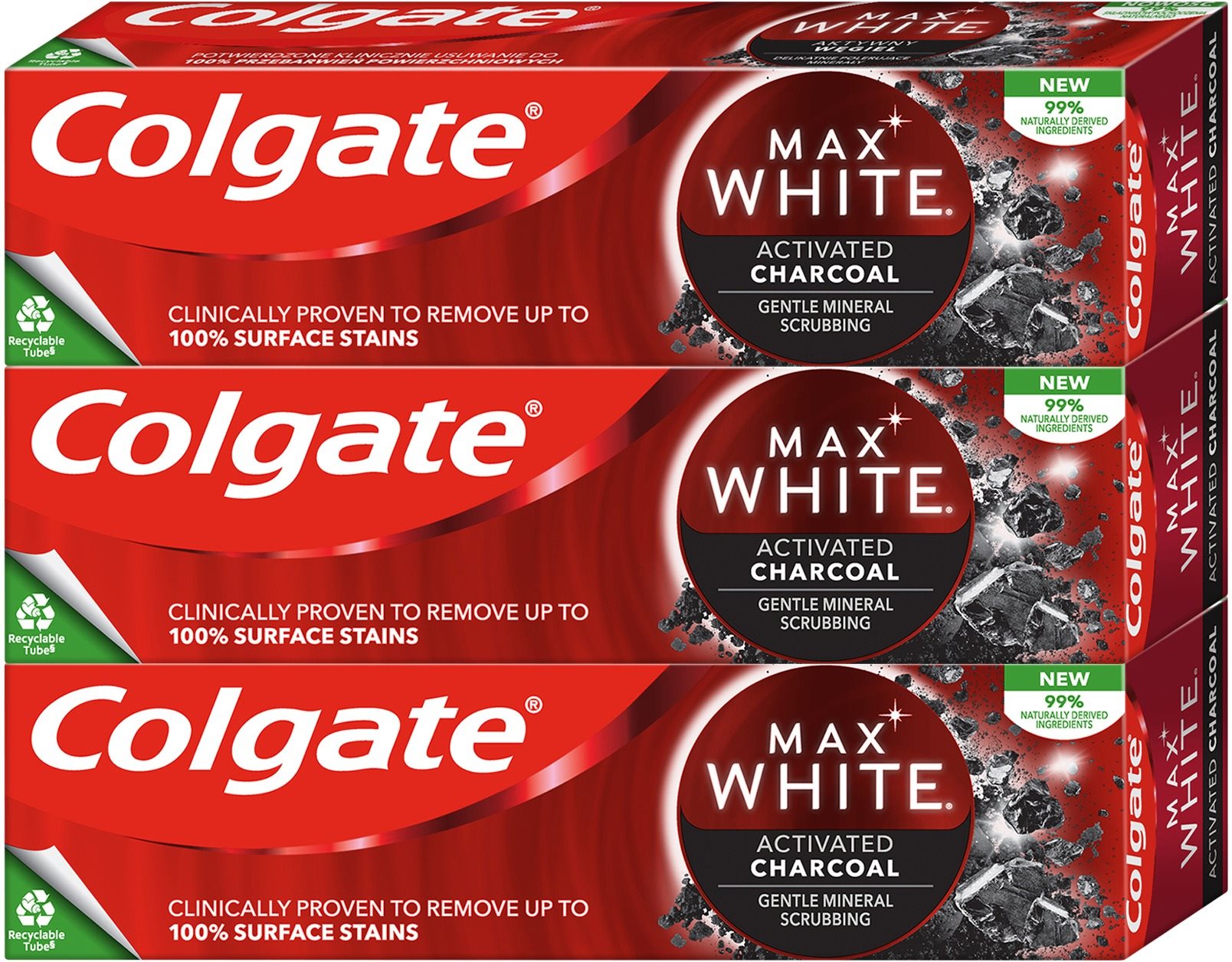Colgate Fehérítő fogkrém aktív szénnel Max White Charcoal Trio 3 x 75 ml