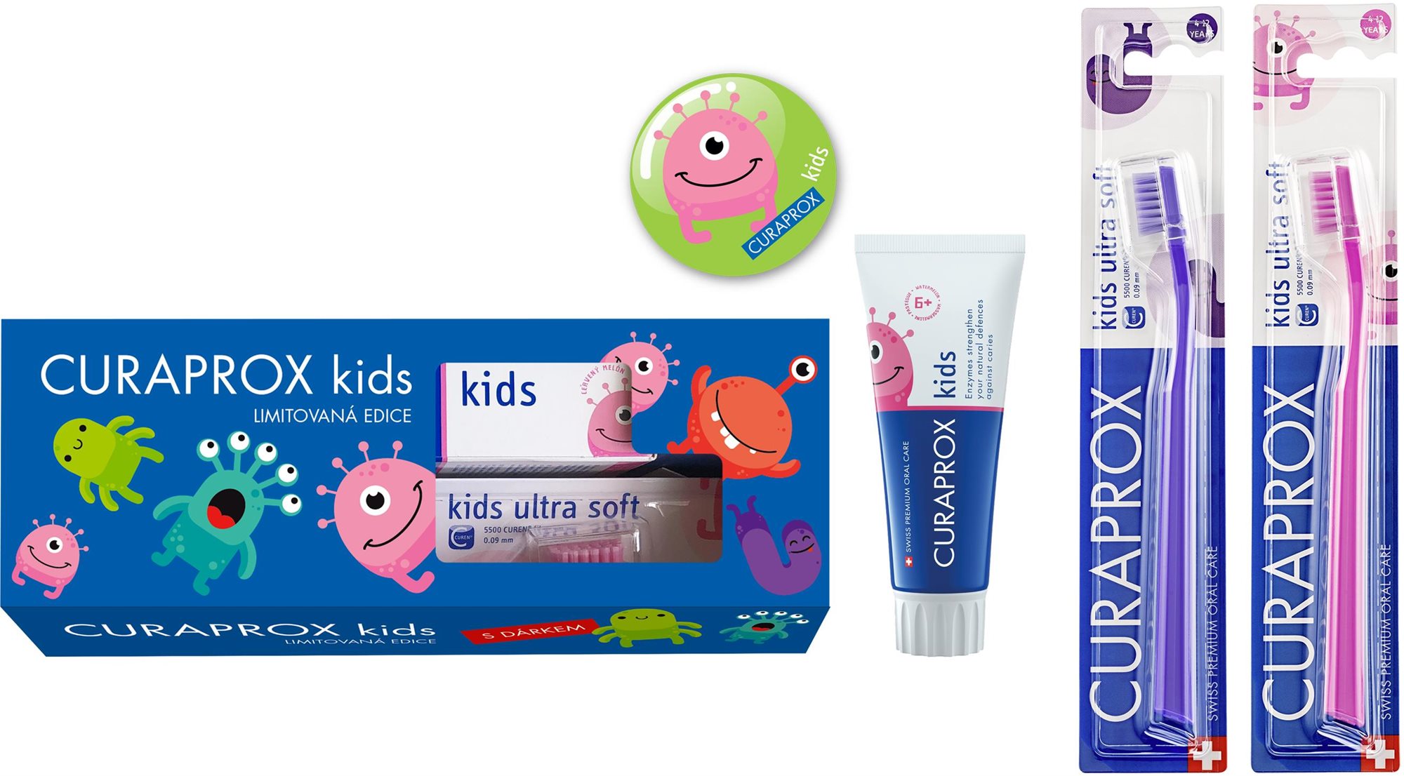 Curaprox Fogápoló ajándék készlet 6 éves kortól gyermekeknek, fluorid tartalommal Görögdinnye