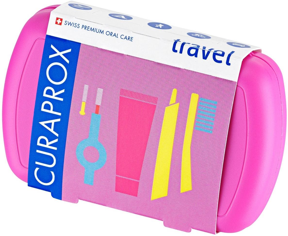 Szájápolási készlet CURAPROX Travel set, rózsaszín