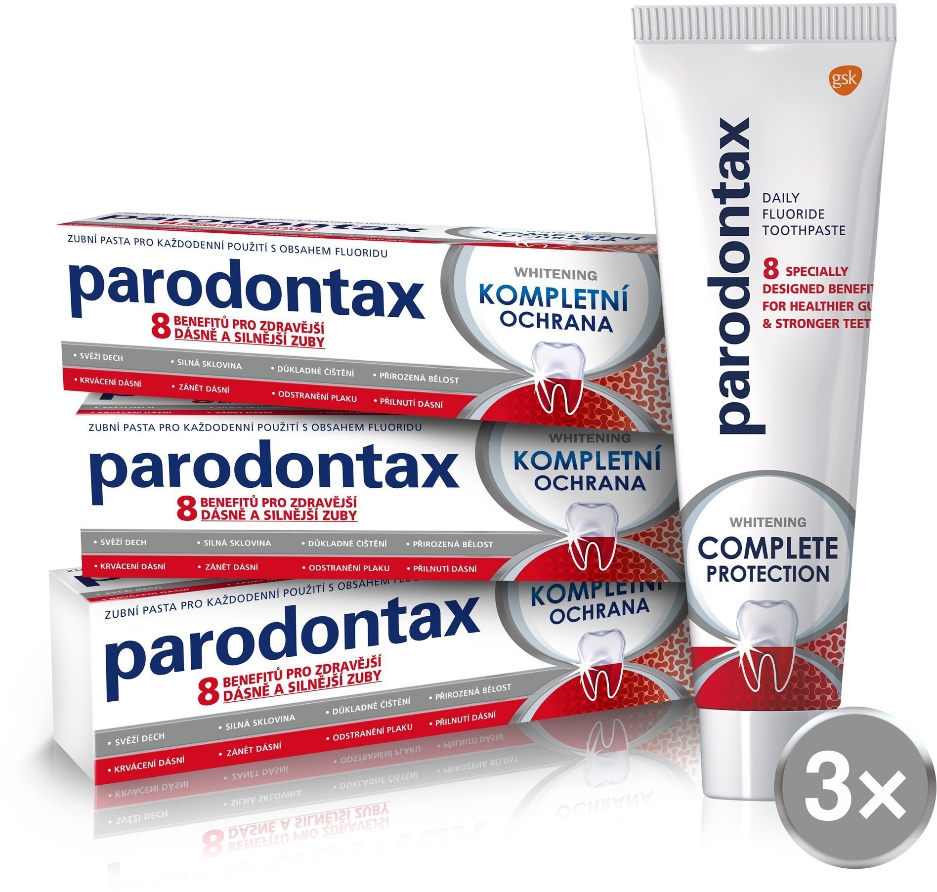PARODONTAX Complete Protection fehérítő fogkrém 3 × 75 ml