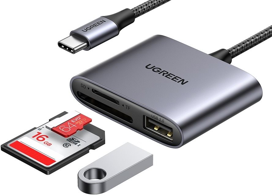 UGREEN USB-C to SD/TF + USB 2.0 Memory Card Reader